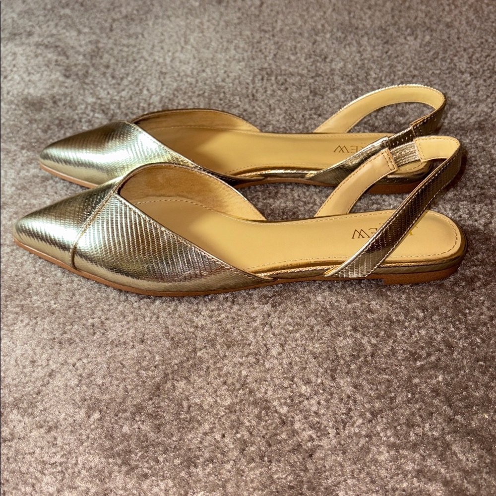 J. Crew gold metallic pointy toe slingback flats - Picture 2 of 8